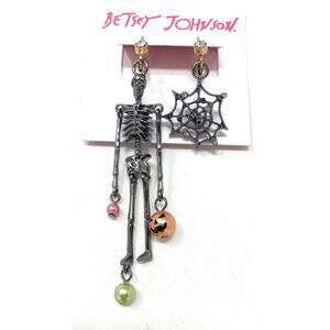Betsey Johnson Skeleton & Web Faux Pearl Jack O Lantern Dangle Earrings